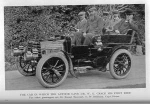 Harry gives W.G. Grace his first ride in a motor car