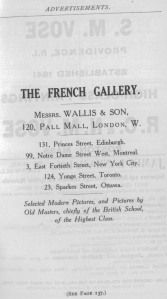 Messrs Wallis and Son, The French Gallery, full page advert in The Years Art 1910